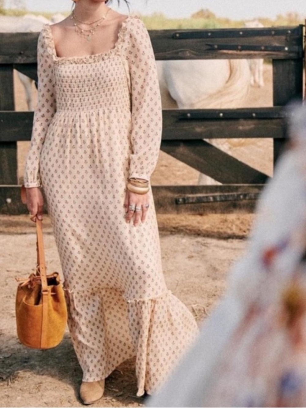 Sezane Cream Floral Maxi Dress